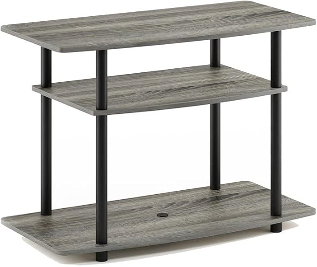 Furinno Turn-N-Tube No Tools 3-Tier TV Stands, TV Unit, TV Shelf, French Oak/Black