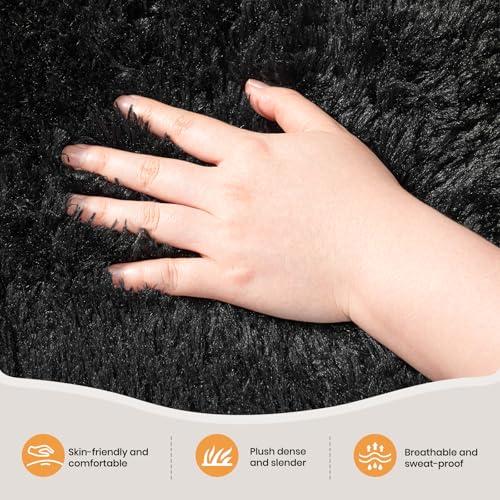 Zentavio Area Rugs for Living Room Small Carpet for Bedroom Black 3x5 Bedside Washable Soft Fluffy Shag Aesthetic Plush High Pile Throw Rug for Nursery Kids Room Dorm Room