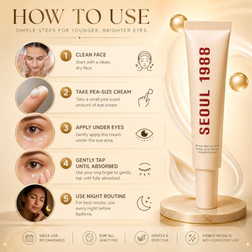 Image of SEOUL 1988 (Eye cream) Under Eye Retinal Cream for Dark Circles, Fine Lines & Puffy Eyes | Korean Eye Cream with Retinal Liposome 4% & Fermented Bean Extract | Hydrating Anti-Aging Eye Care, 30ml