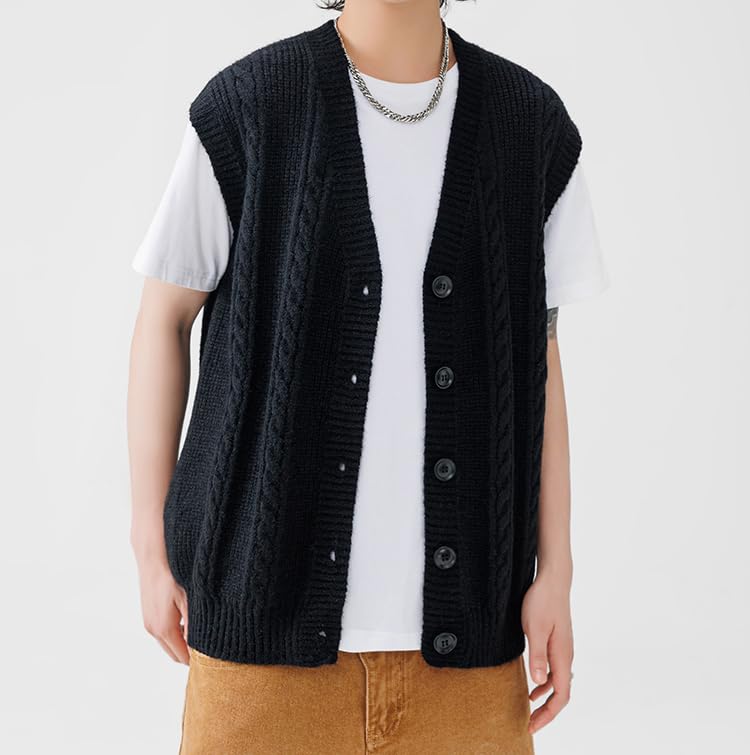 V Neck Cable Knit Sweater Vest Button Sleeveless Crop Knitwear Tank3