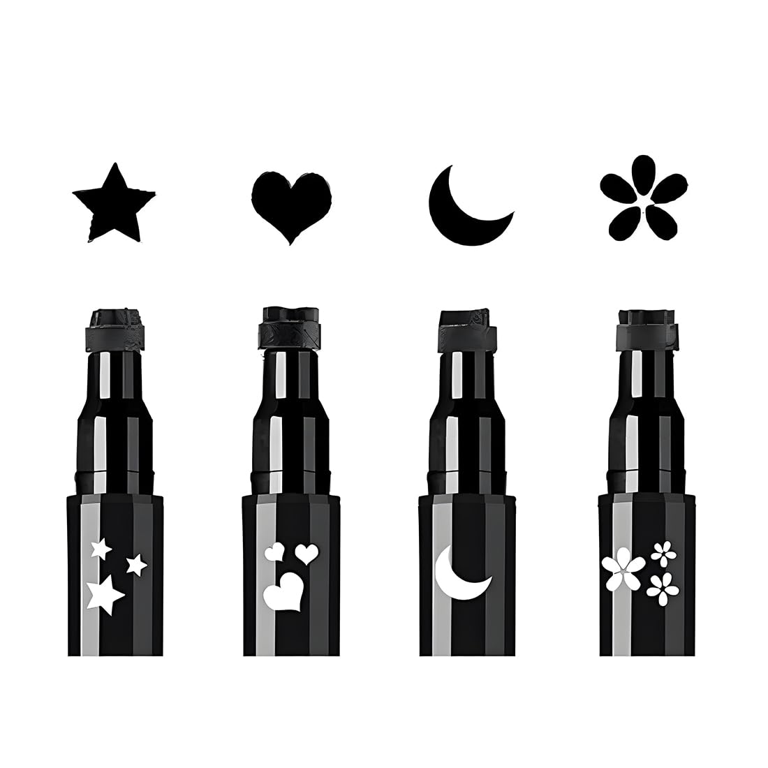 Znaczka twarzy i eyeliner zestaw, 4 sztuki czarny kształt znaczki i podkładki do oczu, podwójne zakończone 2-w-1 długopis do makijażu oczu