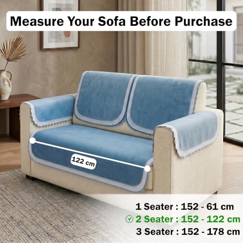 Image of Story@Home Velvet Sofa Cover 2 Seater Sofa Mat with Back Covers (152x122Cm) & Arm Rest Covers | Anti Slip Sofa Mat 2 Seater for Living Room - Ombre Shades of Blue