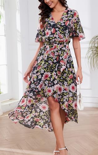 Image of Kormei Womens Short Sleeve Floral Maxi Dress High Low V-Neck Flowy Party Long Dresses