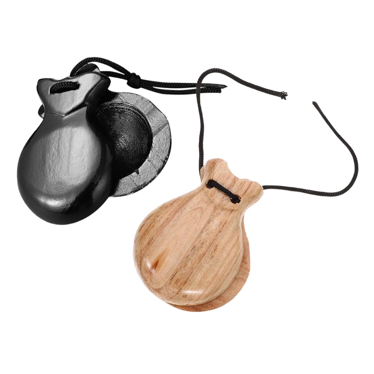 Sosoport 2pcs Solid Wood Spanish Castanets Wooden Finger Clappers Percussion Instrument for Adults
