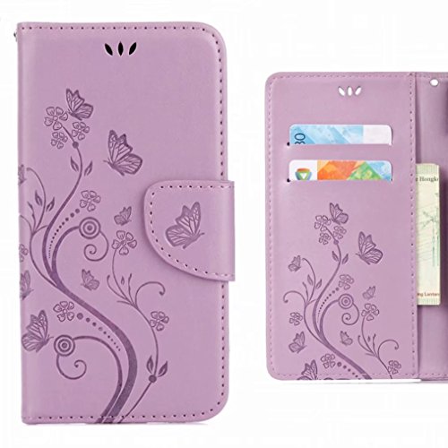 Ougger Cover per LG Q6 Custodia, Portafoglio PU Pelle Magnetico Morbido Silicone Flip Cover Protettivo Gomma Borsa Custodie per LG Q6 / M700, Striscia di Fiore (Luce Viola)