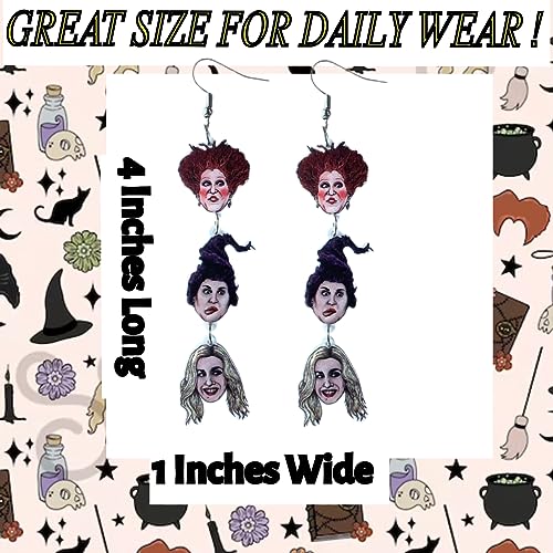 Cute Pair of Drop and Dangle Hocus Pocus Themed Earrings for Women, Teens, Halloween Costumes. Cute Sanderson Sister Themed Costume Accessories for Women. Drop and Dangle Winnifred Sanderson Earrings2