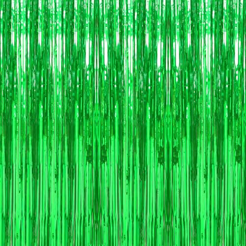 Image of Crosize 3 Pack 3.3 x 9.9 ft Green Foil Fringe Backdrop Curtain, Streamer Backdrop Curtains, Streamers Birthday Party Decorations, Tinsel Curtain for Parties, Galentines Decor, Preppy, Photo Booth
