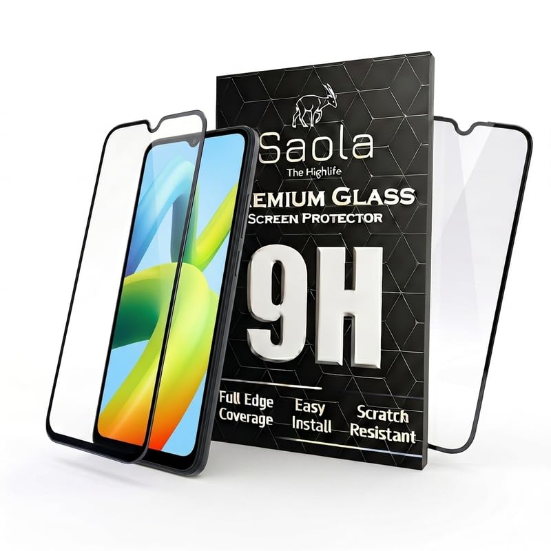 Image of Saola HD+ Oleophobic Tempered Glass Screen Protector For Redmi A1 (Pack Of 2) with Free Installation Kit. Full screen Coverage - 6.52 inch