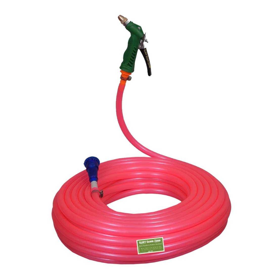 GJAY ECOM ZONE 5 MTR Length Garden Water Hose Pipe with Spray Gun Accessories Fits for Garden/Car Washing/Bike wash/pet Bath (Lever Spray Gun With Hose, 5 MTR Length Pink Hose) (B0BM9Q2NXB) Amazon Price History, Amazon Price Tracker