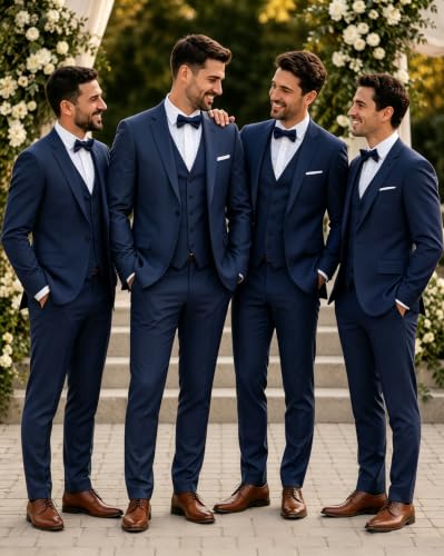 Image of Wangyue Mens Suit 3 Piece Slim Fit Suit for Men Formal Business Suit Wedding Groom Prom Tuxedo Dinner Party