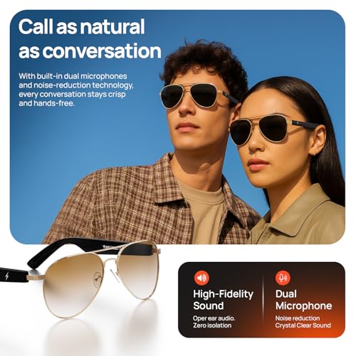 Image of Fire-Boltt Fire-Lens Sway Smart Glasses, Bluetooth Calling & Open-Ear Bluetooth Sunglasses with HD Sound & Smart Audio Touch Controls Voice Assistant (Siri /Alexa /Google), Fast Charging for Men & Women