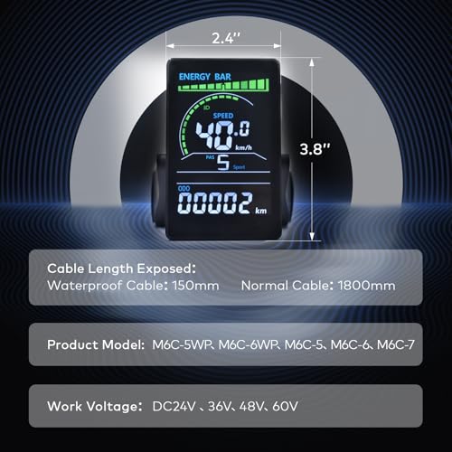 Mcezdy Ebike Display, M6C UART No. 2 Protocol, 24V-60V Colorful Acrylic Cycling Computer with Charging Port for Mobile Devices, Ebike LCD Display to Enrich Cycling Journey(M6C-5-Pin) by Mcezdy - Image 7
