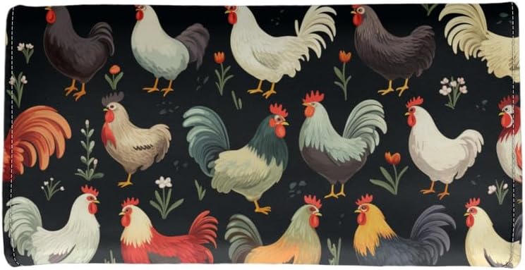Rooster Chicken Womens Leather Wallets Farm House Theme Large Capacity Money Manager Tri-fold Clutch French Countryside Chicken Wallet with ID Card Transparent Slot - Image 3
