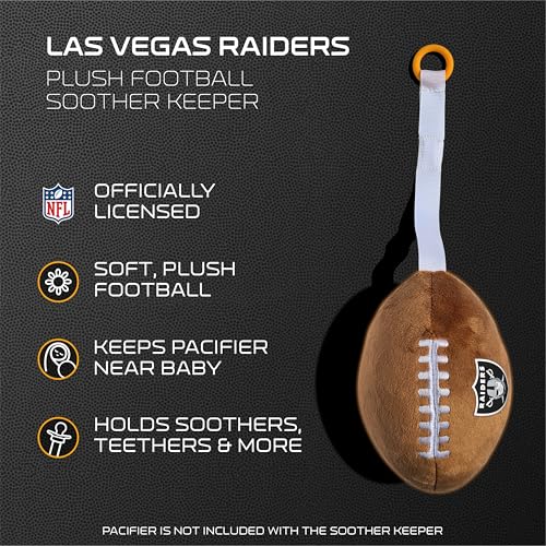 Image of Las Vegas Raiders Plush Football Pacifier Holder by Smilo - Officially Licensed NFL Soother Holder - Soft Plush Toy and Dummy Holder - Fits Any Pacifier - Stroller Accessory & Newborn Essential