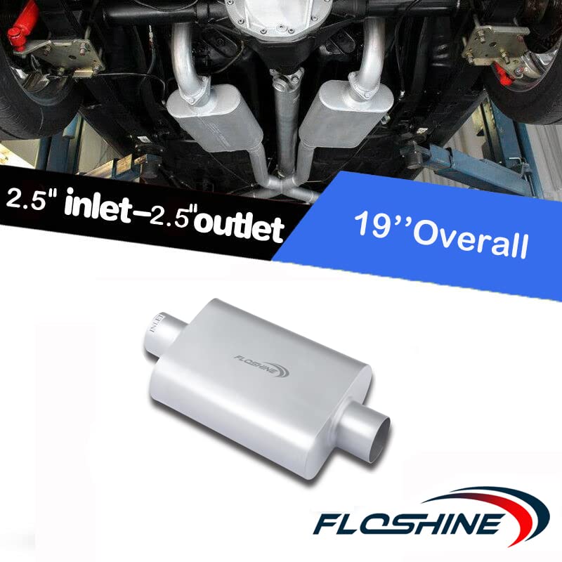 Image of Floshine Universal Mufflers Dual Chamber 2.5 inch inlet /2.5 inch outlet overall 17 inch Performance Automotive Muffler Exhaust FH8C25C25