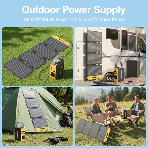 Image of VTOMAN Jump 100 Portable Power Station with 40W Foldable Solar Panel | 88.8Wh LiFePO4 Battery 100W AC Solar Generator Kit for Outdoor Camping, Hiking, Cycling, Backpacking, Road Trips