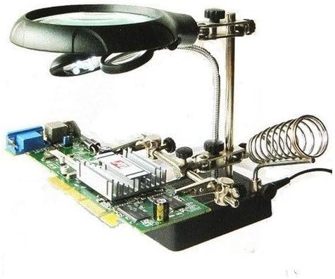 JOSYOO Helping Hand Magnifying Glass Third Hands with 5 LED Lamp Alligator Clip Soldering Station