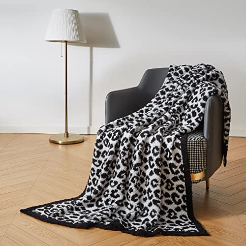 Lutoris Ultra Soft Knit Leopard Throw Blanket For Couch (50X60 Inches) Black Warm Reversible Microfiber Cheetah Blanket Cozy Lightweight Leopard Pattern Throw For Bed Sofa Travel #TOP6
