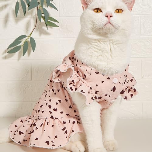 Dog Dresses for Small Dogs Girl Cute Heart Pattern Cat Dresses for Pets Ruffle Trim Princess Dress Small Girl Dog Clothes Spring Summer Puppy Dress Chihuahua Yorkie Clothes for Birthday Wedding, Pink