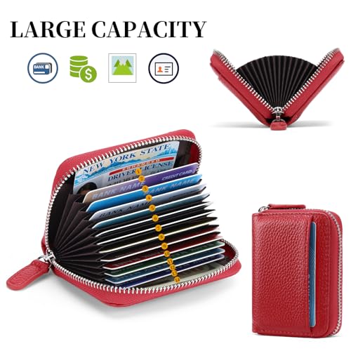 Image of SENDEFN RFID Credit Card Holder for Women Small Leather Zipper Card Case Wallet 15 Slots