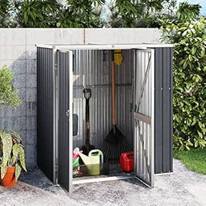 Gecheer Tuinhuis, tuinhuis, buiten, met deur van verzinkt staal, antraciet, 161 x 89 x 161 cm, stalen tuinschuur, gereedschapshut van staal, gereedschapsschuur van plaatstaal
