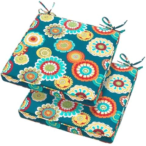 Magpie Fabrics Patio Square Chair Cushions 18"x18"x2.5" with Ties, 2 Pack, Waterproof Weather Resistant Outdoor Universal Corner Seat Cushion, for Garden Dining Office(Heronsbill Turquoise Green) Cover