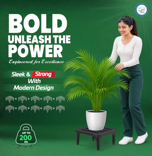 Image of DVI Heavy Duty Black Plant Stand | Pack of 10 | Strong, Durable, Rust-Proof | Supports Up to 200 Kg | Indoor & Outdoor Use | Pot Stand for Big Size Plants | All Weather Resistant Pot Stand