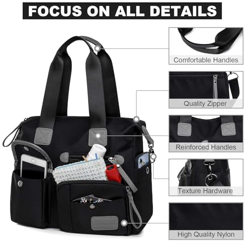 Women's Multi-Functional Tote Purse - Large Nylon Shoulder Bag with 9 Pockets for Work, Travel & Nursing4