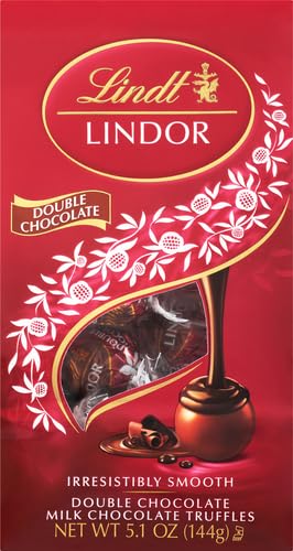 Image of Lindt LINDOR Double Chocolate Milk Chocolate Candy Truffles, Milk Chocolate with Smooth, Melting Truffle Center, 5.1 oz. Bag (Pack of 3)