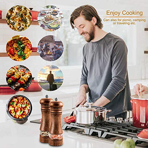 IAGORYUE Zout- en pepermolenset, premium houten pepermolen met kruidenmolen, handmatige zoutmolen met instelbare… - Image 5