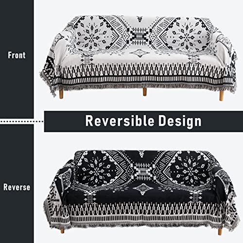 Homcosan Sofa Slipcovers Towel Reversible Couch Cover For 3 Seat Cushion Blanket Sofa Cover Geometrical Couch Slipcovers With Tassels Couch Protector For Pets, Kids （X-Large #TOP1