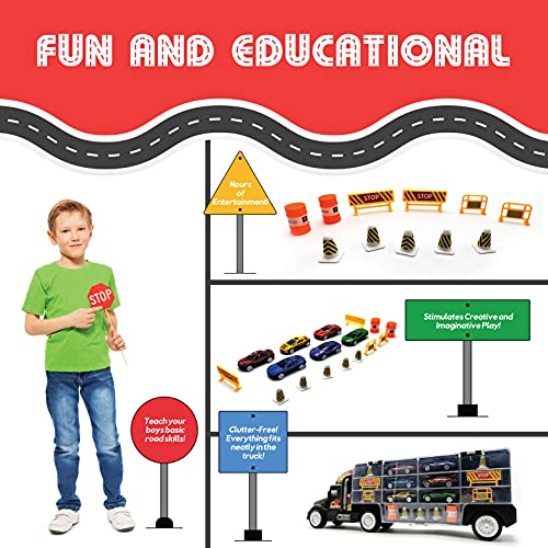 Toy Truck Transport Car Carrier Toy For Boys And Girls Age 3 - 10 Yrs Old - Hauler Truck Includes 6 Toy Cars And Accessories - Car Truck Fits 28 Car Slots - Ideal Gift For Kids #TOP3