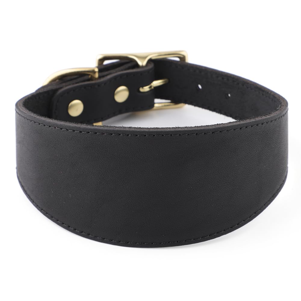 Snootiful Hound Leather Sighthound Collar, Black, 35-43cm
