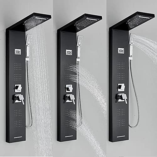 Columna de Ducha Multifunción para Pared, Panel de Ducha de Acero Inoxidable con Chorro Lluvia, Masaje Corporal y Duchador de Mano, Negro miniatura 7
