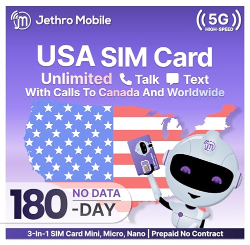 Jethro Mobile 6-Months Unlimited Talk & Text Cell Phone Plan, 5G/4G LTE, Compatible with GSM Senior Cell Phones, Dumb Phones & Feature Phones, 3-in-1 Size SIM Card