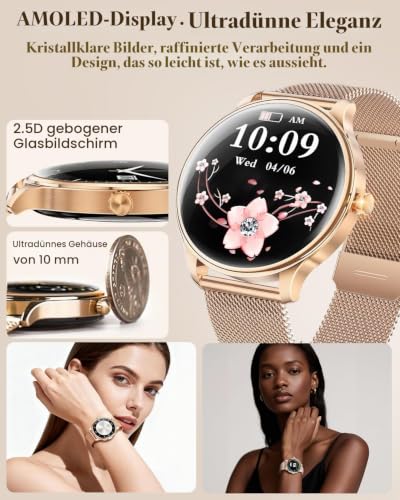 WalkerFit Smartwatch Damen Rund 1,43" AMOLED Bluetooth Anrufe IP68 Fitness – Ansicht 2