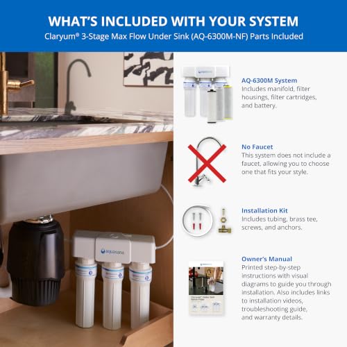 Image of Aquasana Under Sink Water Filter | Claryum 3-Stage Max Flow | AQ-6300M-NF