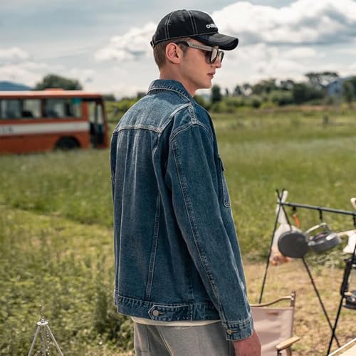 Men's Denim Jacket,Classic Crewneck Cowboy Jacket for Men,Spring and Autumn Vintage Workwear Denim Shirt2