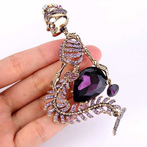 Image of EVER FAITH Women's Austrian Crystal Halloween Mermaid Skull Crown Teardrop Brooch