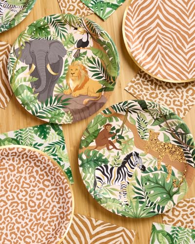 xo, Fetti Animal Print Safari Paper Plates, 4 Designs | 24 pcs 9" | Kids Decorations, Jungle Party Setting, Wild Birthday Decor, Rainforest Tablescape, Zoo Table Decor