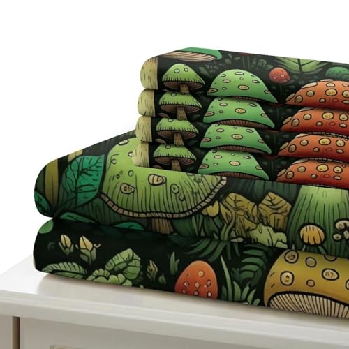 Housse de couette forêt de champignons 3D parure lit microfibre hypoallergénique
