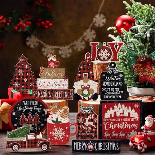 Image of HASTHIP 17pcs Christmas Village Set Wooden Decor Blocks Without Tray