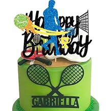 Tennis Cake Topper|Tennis Cake Decoration fit for Boys Girls Adults Birthday,Glitter Sport Theme Party Supplies
