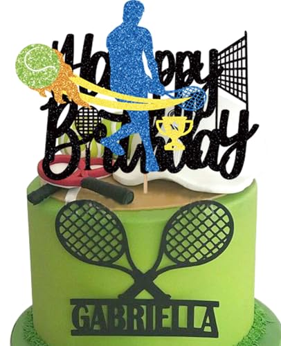 Tennis cake topper|Tennis cake Decoration fit for Boys Girls Adults Birthday,Glitter Sport Theme Party Supplies