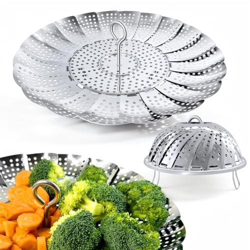 Sayfine Vegetable Steamer Basket, Premium Stainless Steel Veggie Steamer Basket - Folding Expandable Steamers to Fits Various Size Pot (Foldable Large)