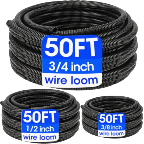 Wire Loom 3/8 1/2 3/4 Inch x 50 FT Split Wire Loom Tubing Wire Conduit Wire Protector Tubing Cable Sleeves Bulk Black