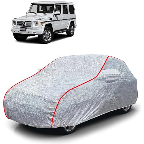 Image of Sulfar 100% Waterproof Car Body Cover Compatible with Mirror for Mercedes Benz GClass (Triple Stitched, Full Bottom Elastic, Magic Silver with Red Piping)