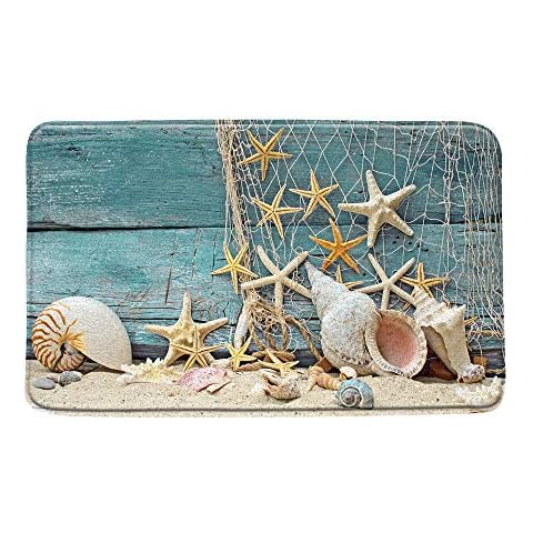 BOYIAN Nautical Beach Theme Bath Mat Cover