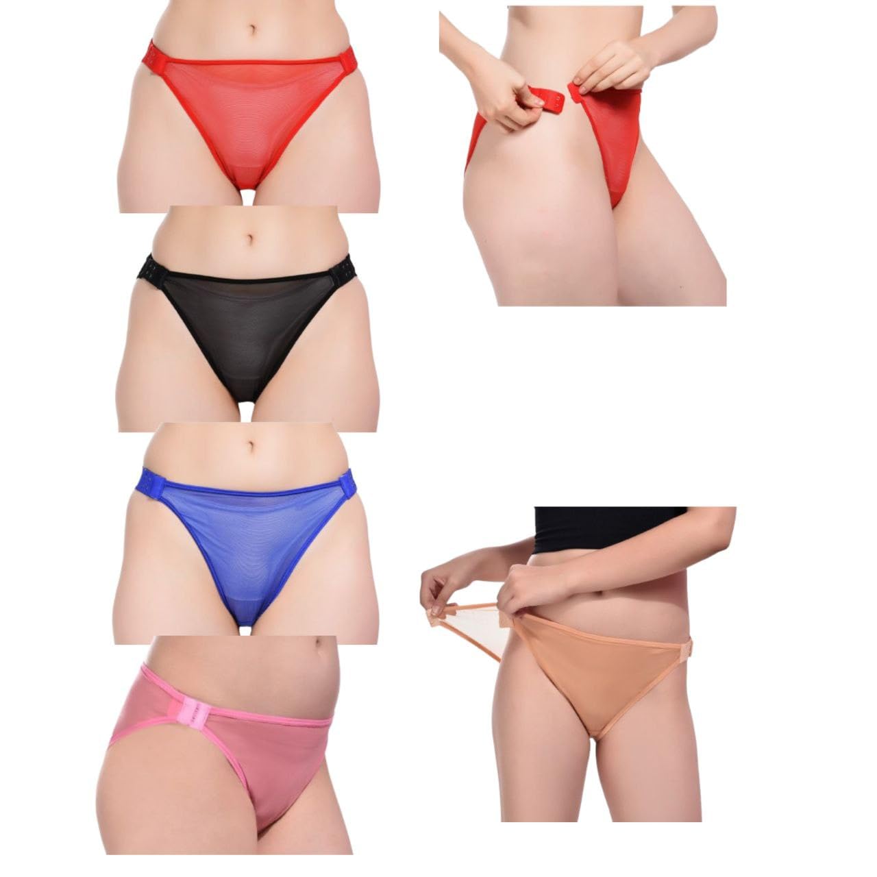 Women's Mesh Hook Panties, 5-Pack, Multicolour (Red, Black, Blue, Pink, Beige)-image-25