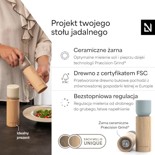 LARS NYSØM Młynek do Soli i Pieprzu Zestaw Drewniany z Tacką - Buk
